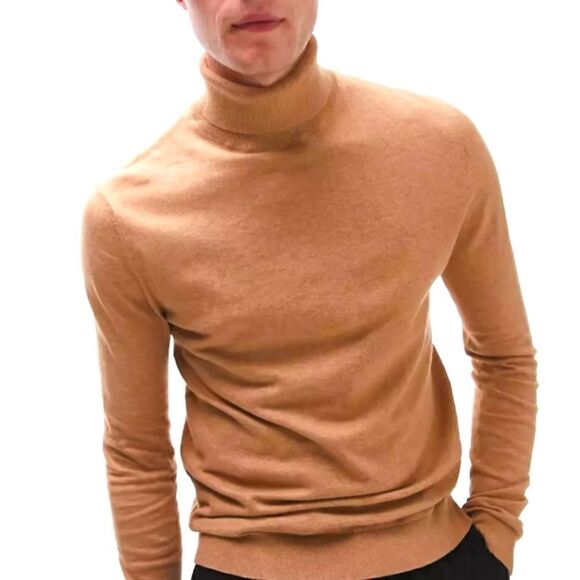 Mens Topman Ribbed Knit Lightweight Turtleneck Sweater in Camel Gold L - Picture 2 of 11